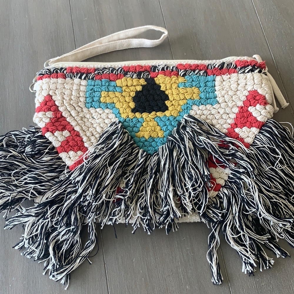 Totally Unique Lovestitch Boho Fringe Tribal Clutch with removable handle